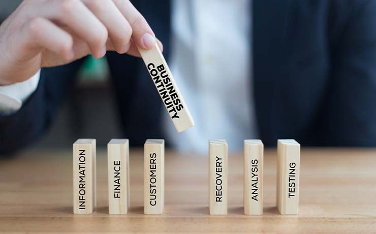 Dominobrik med Business Continuity skrevet på